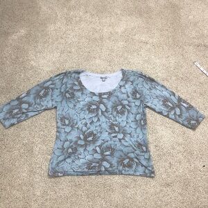 J. Jill Floral Scoop Neck 3/4 Sleeve Blouses Teal and Gray XL